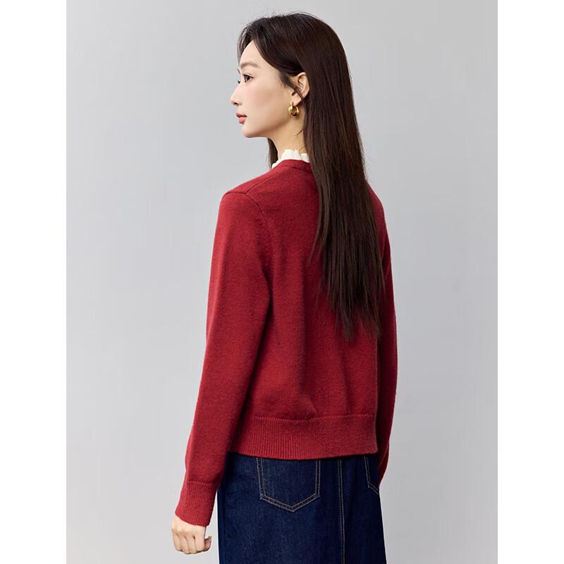 Women's Wood Ear Collar Beaded Knit Cardigan Sweater