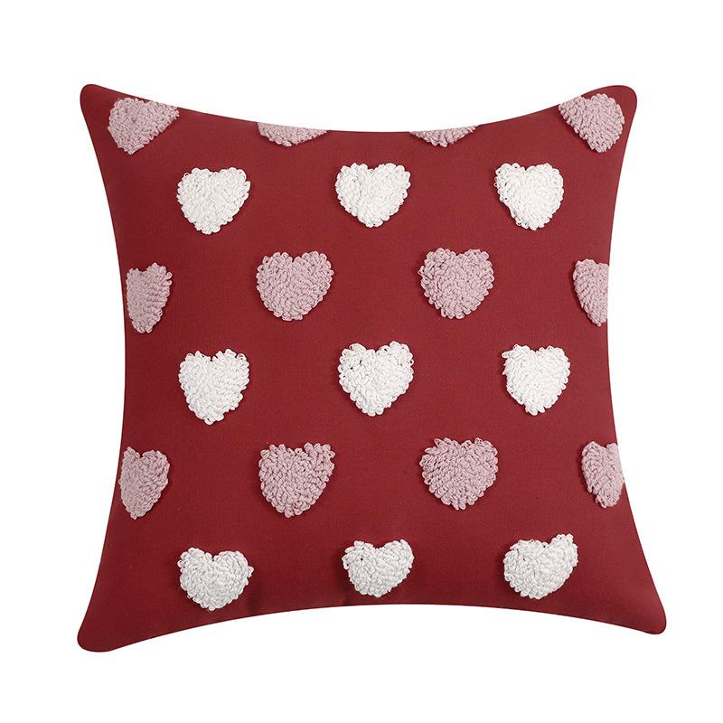 Love Pillow Cover Heart Shaped Pillow Cover Valentines Day Throw Pillow Covers Heart Love Couples Decorations Embroidery Pillowcases (No Lint))))