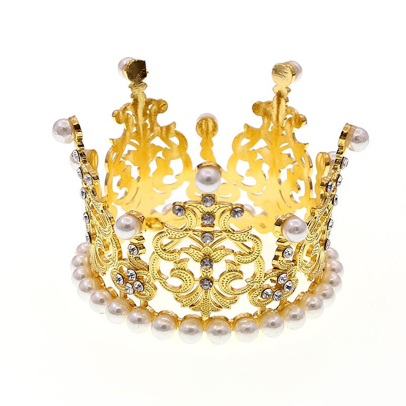 New Children's Alloy Round Crown Bridal Jewelry Cake Baking Highlight Pearl Crown