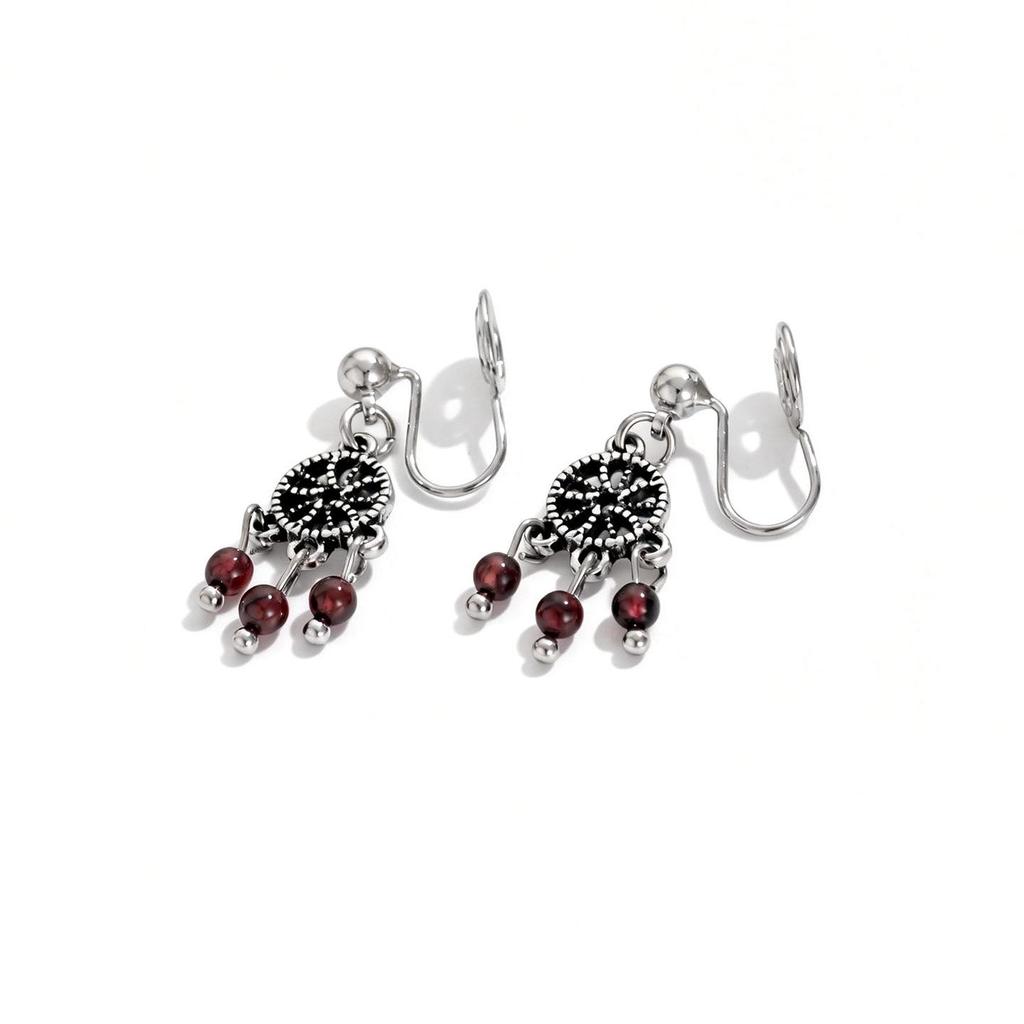 Dreamcatcher Tassel Earrings for Women - Wine Red Beads, Hanfu Style, High-End Design