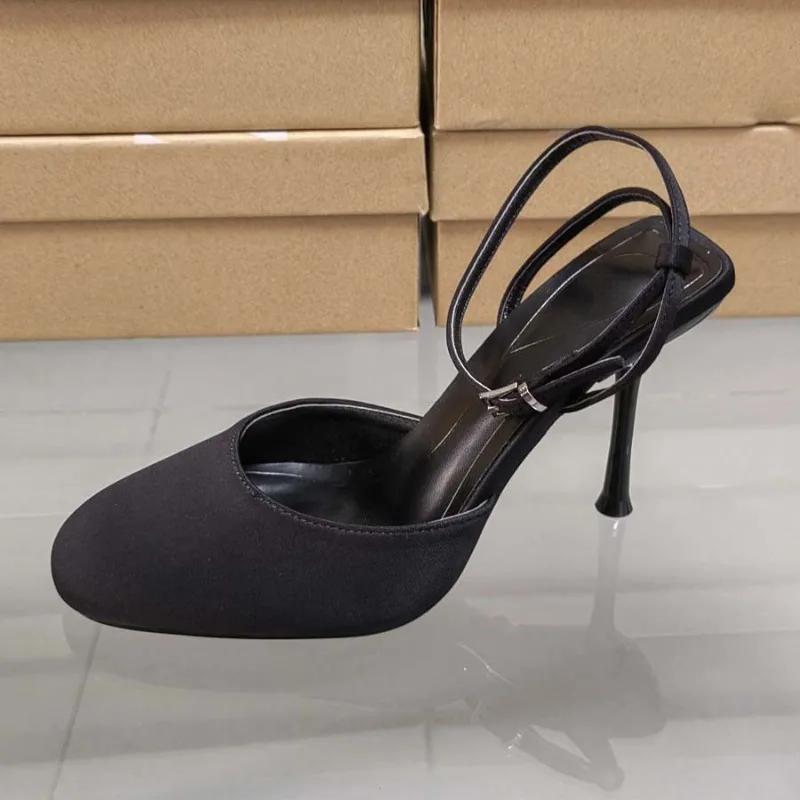 Fashion Sexy Ankle Strap Women's Shoes 2025 Summer Luxury Designer Shallow High Heels Stilettos Black Comfort Square Toe Ladies Sandals