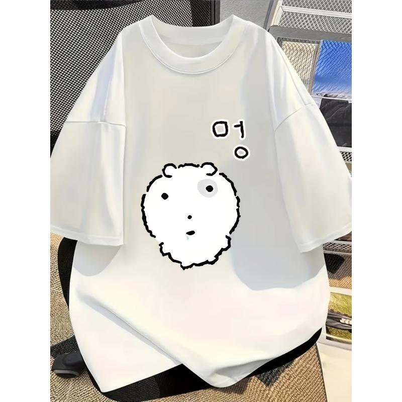 

Funny White Bear Graphic T Shirt Women Unisex Summer Casual Short Sleeve Crew Neck Loose Tee Korean Letter Harajuku Kawaii Top 4XL