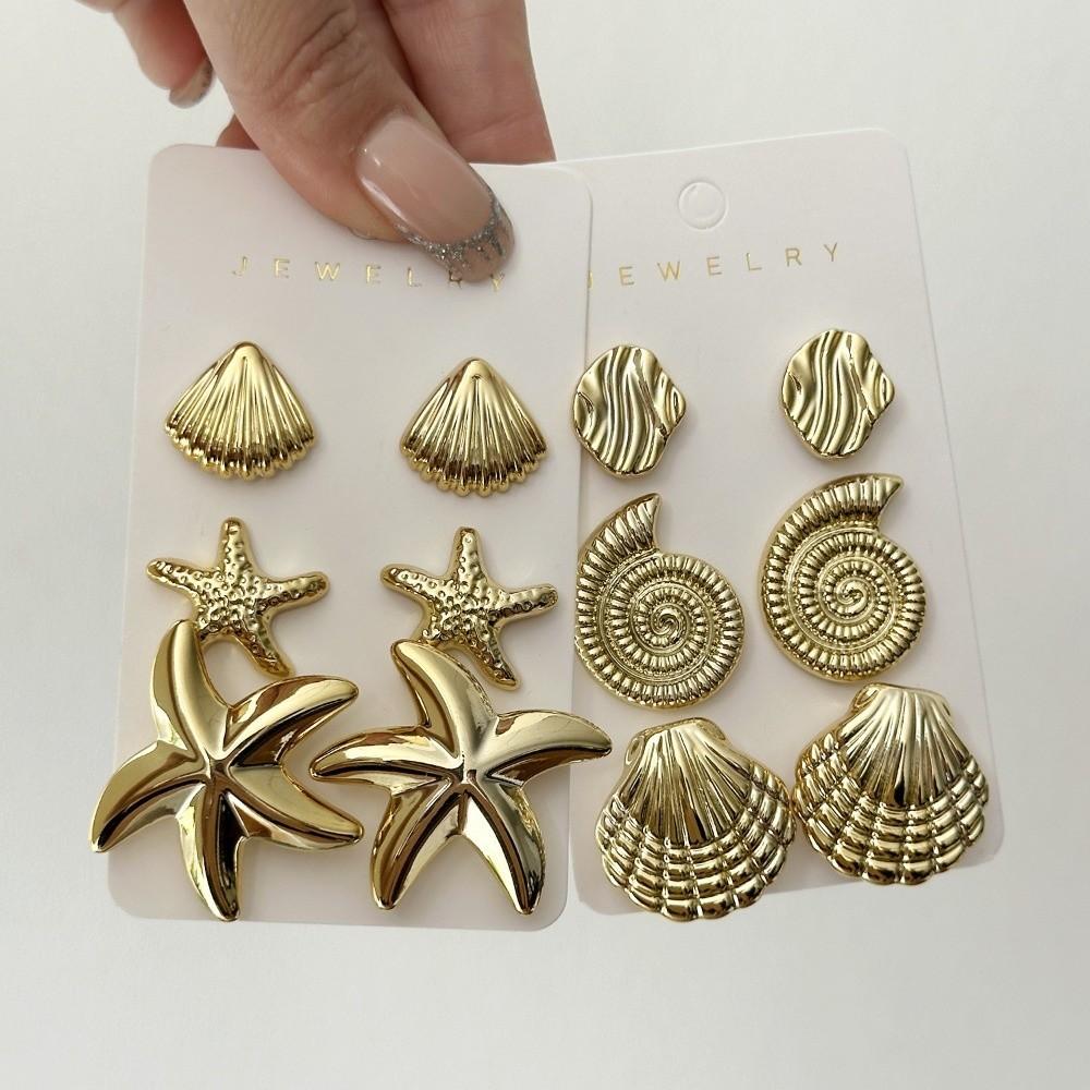 3 Pairs Bohemian Ocean Style Earrings Starfish Ear Studs Vintage Dangle Earring  Women Accessories