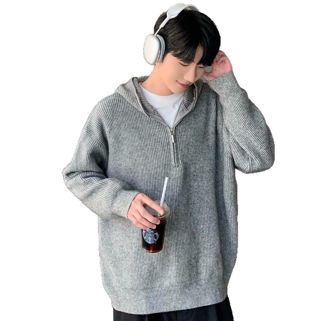 Men's Retro Half-Zip Loose Knitted Hoodie (Autumn/Winter Collection)