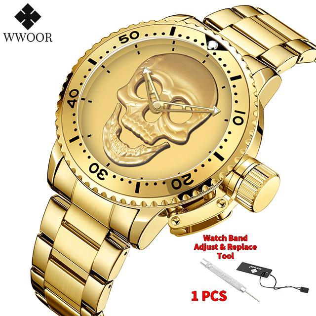 WWOOR Watch For Men Top Luxury Brand Mens Watches Stainless Steel Luminous Waterproof Male Quartz Wrist Watch Relogio Masculino