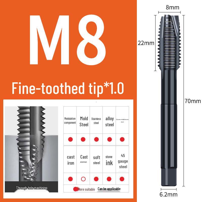 

65° Nitriding Machine Spiral Tap for Stainless Steel, Sizes M3-M12