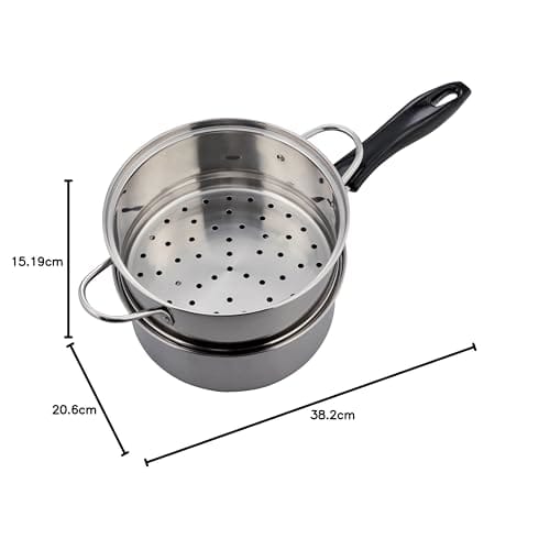 Wahei Freiz NR-7732 Edelstahl-Kochtopf mit zweistöckigem Dämpfeinsatz, 18cm, Induktionsgeeignet