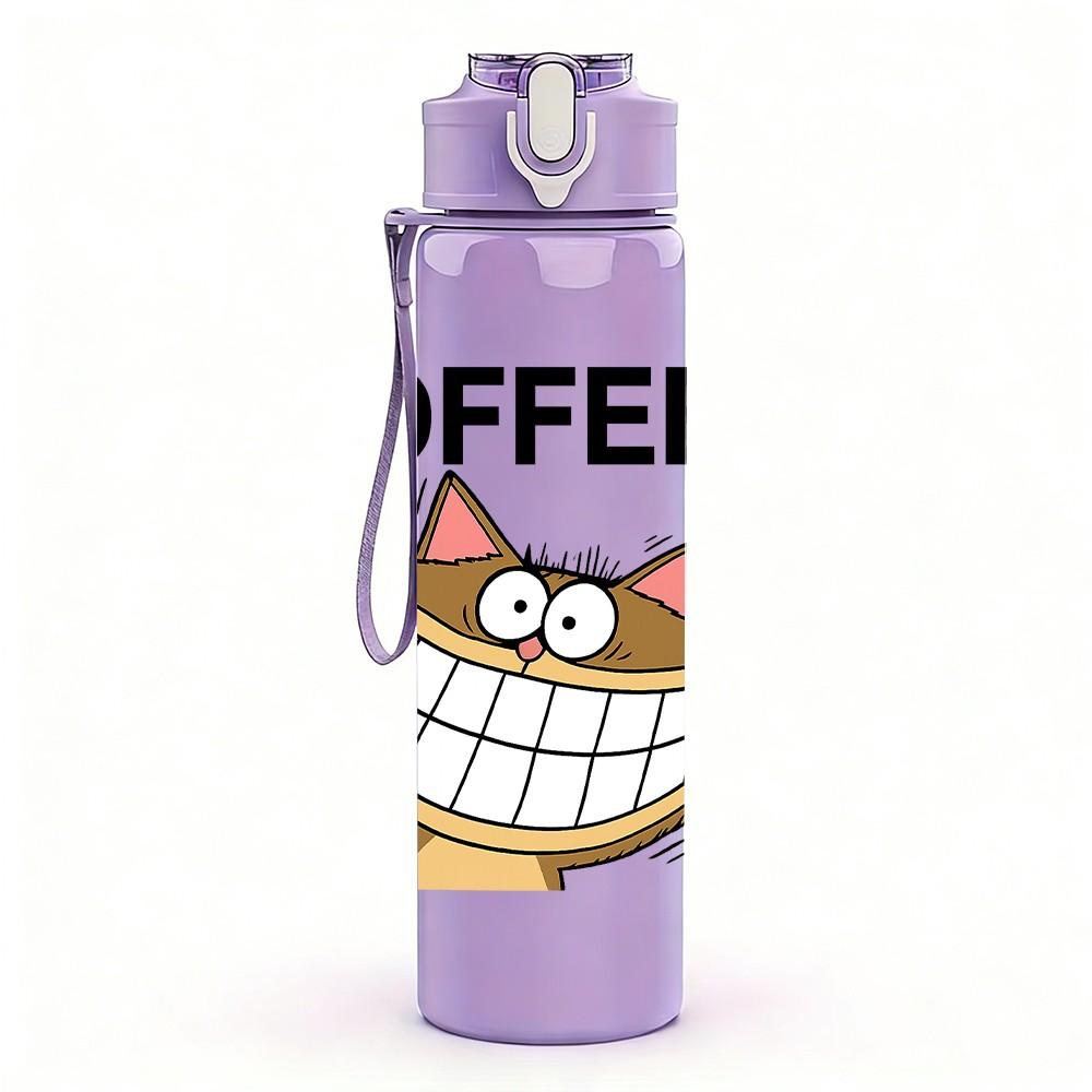 1PC Grinning Cheshire Cat 750ml Color Plastic Sports Water Bottle Leakproof Flip Straw Lid Suitable for Sports Office Home Use