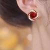 S925 Silver Red Pearl Stud Earrings - Elegant, Fashionable, Retro Accessory