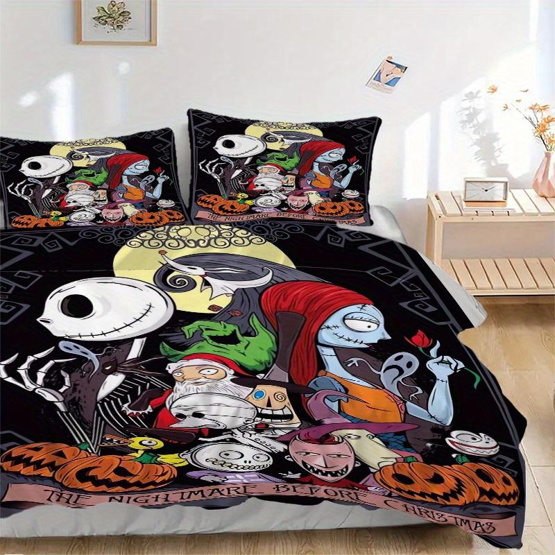 

3pcs Halloween The Nightmare Before Christmas Bedding Set, 1 Soft Quilt Cover + 2 Pillowcases, Machine Washable, Suitable for All Seasons, P 135x200cm
