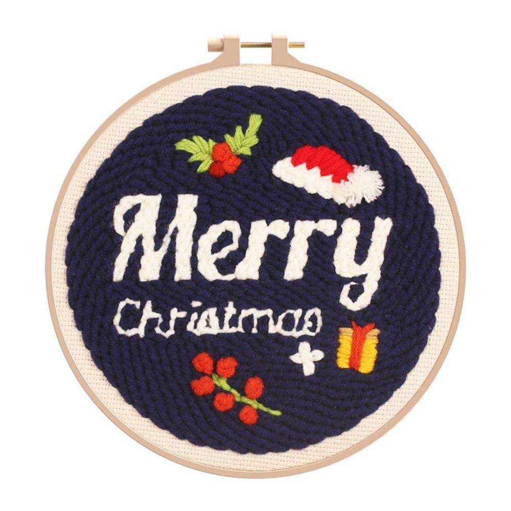 Cotton Embroidered Fabric Punch Needle Embroidery Kit Christmas Collection Easy DIY Play Punch Needle Kits with Embroidery Hoop