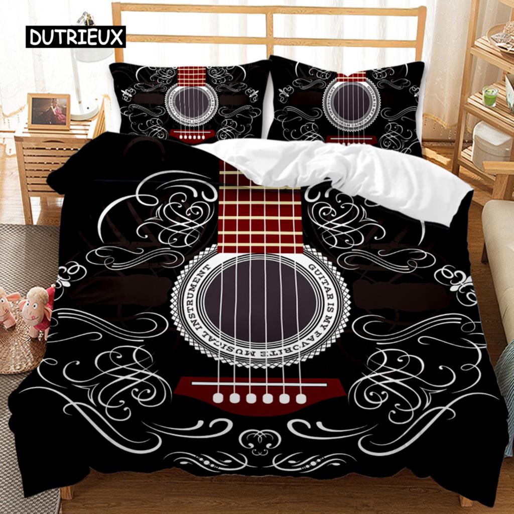 

Комплект постельного белья с гитарой, двойной комплект постельного белья с рок-музыкой, комплект постельного белья в стиле хип-хоп и хиппи, синий комплект постельного белья с гитарой и полиэстером для подростка EU single(135x200cm)