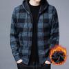 Men Fall Winter Jacket Color Matching Plaid Print Knitted Hooded Zipper Closure