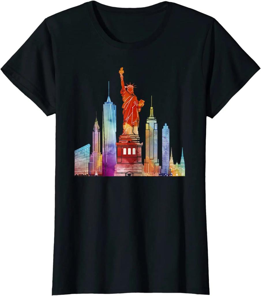 New York City Watercolour Statue of Liberty Unisex Women T-Shirt Streetwear Cotton Casual Daily Four Seasons Tees Oversized T Shirt