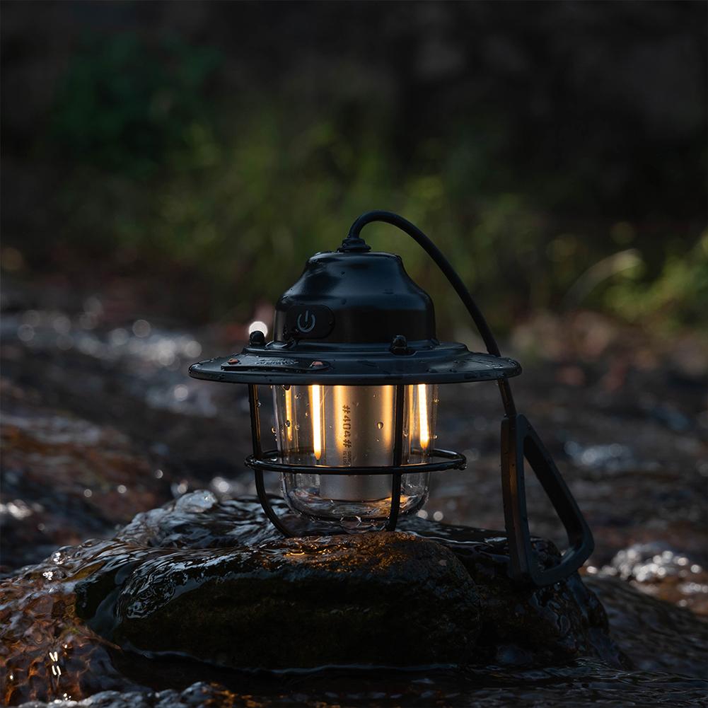 LED Camping Lantern Hanging Tent Light Type C Charging Retro Camping Light 4 Light Modes Multifunction for Outdoor BBQ Traveling