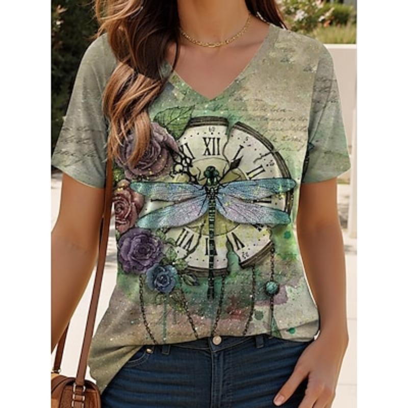 

Easter Women s Blouse Animal Letter Casual Short Sleeve V Neck Regular Tops Daily Going Out Beach Wear Print White Summer 2XL