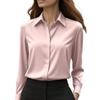 Camicie da donna in raso eleganti tinta unita a maniche lunghe camicetta da ufficio camicia top abbottonata femminile con collo a revers camicie camicetta autunno