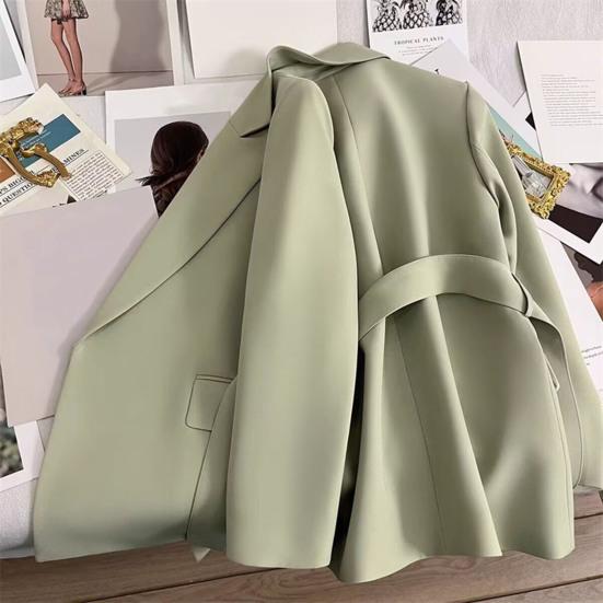 Giacca da donna con risvolto, manica lunga, allacciata, tinta unita, con tasche, vestibilità ampia, abbigliamento da lavoro