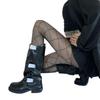 Silver Rhombus Jacquard Silk Stockings for Women - Ultra-Thin, Bling, Milky White, Slimming, Retro Black Base.
