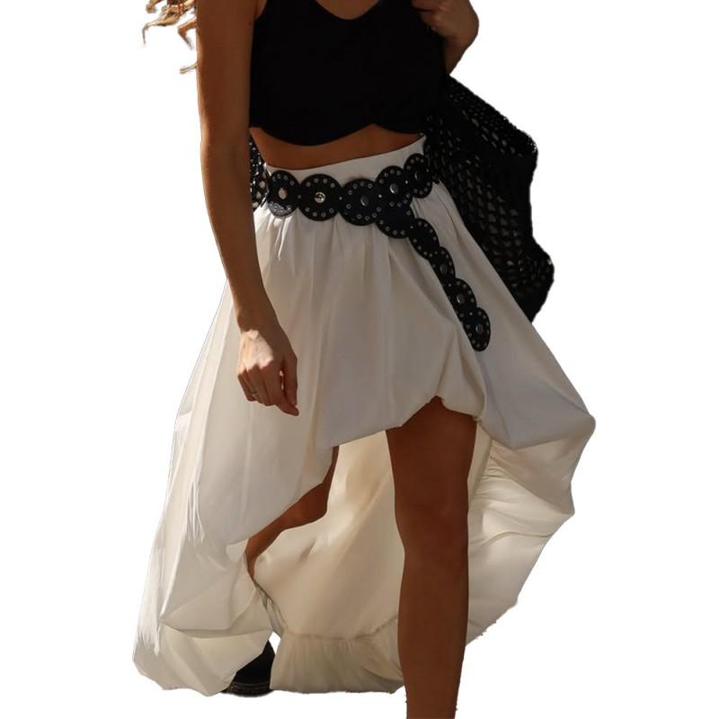 Cotton Midi Skirt 2026 Women Street Fashion IrregularBubble HemBubble Hem