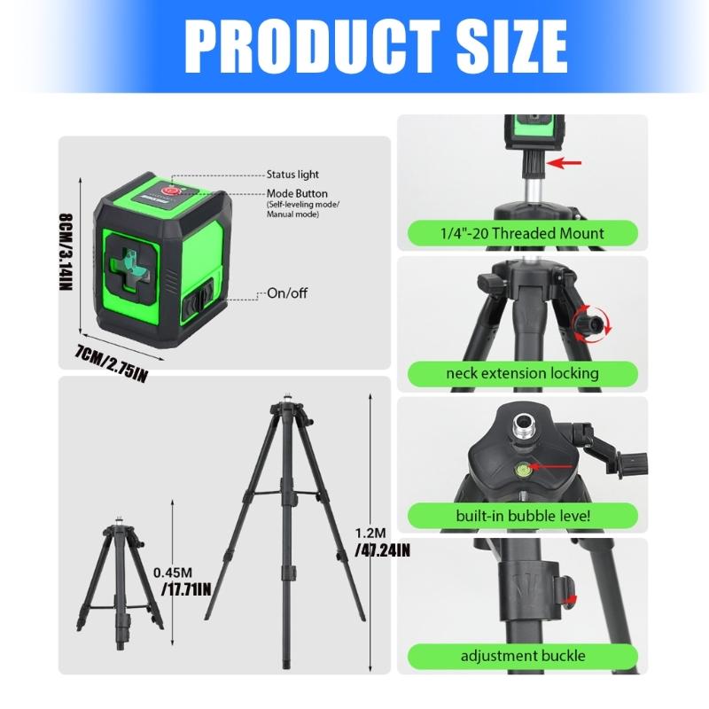 Rotating Level Tool Auto Leveling ±4° Ranges Manual Mode Adjustable Brightness for Picture Hanging Floor Renovations