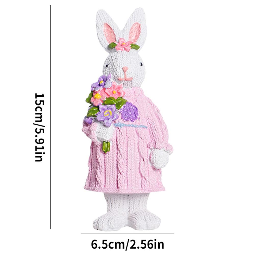 Easter Bunny Resin Figurines Knitted Texture Couple Rabbit Statues With Carrot & Bouquet Home Desktop Decorations Easter Gifts