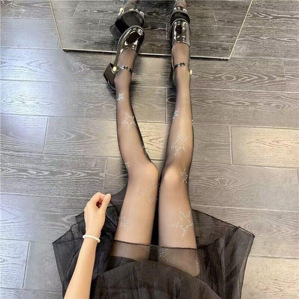 Star Diamond Rhinestone Thigh High Stockings Fishnet Underwear Pantyhose Kawaii Women Pantyhose