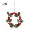 Holiday Wall Hanging Decor 8 Inch Felt Christmas Holly Wreath, Handmade Berry Festival Scene Ornament Wreath for Front Door, Winter Window Reusable