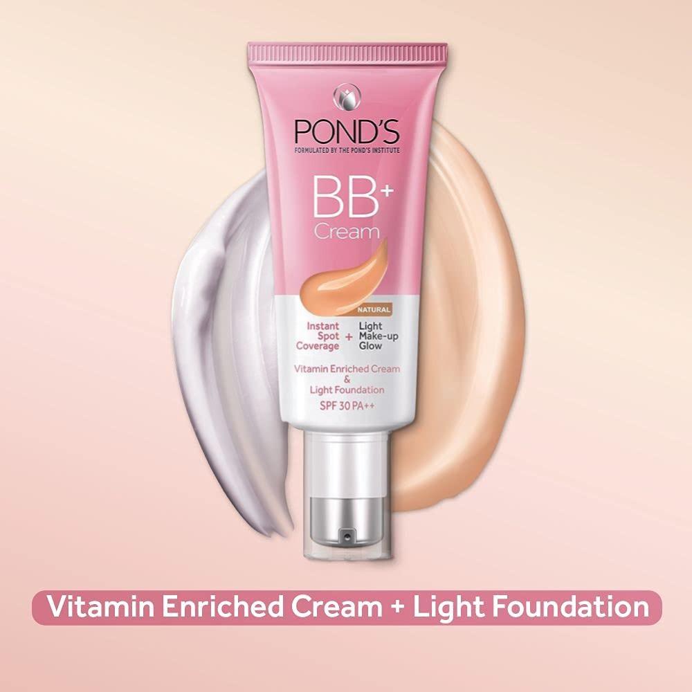 POND'S BB+ Cream Natural Shade 30g For Spot Coverage And Makeup Glow With SPF 30 PA++ Face Foundation Moisturizer