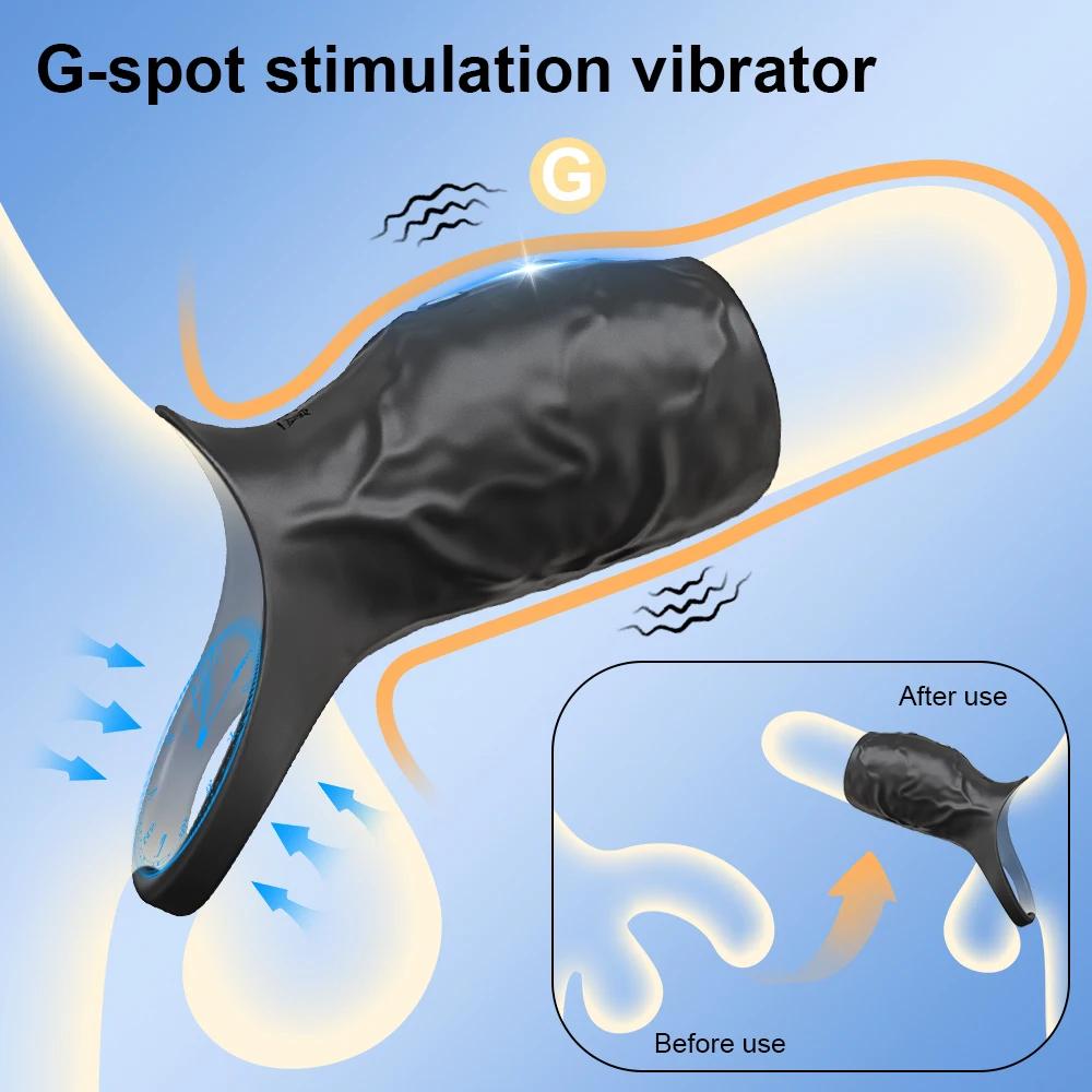 Vibrating Penis Sleeve Cock Ring Penis Extender for Testicles G Spot Clitoris Vibrator Stimulation Sex Toys for Men Ejaculation