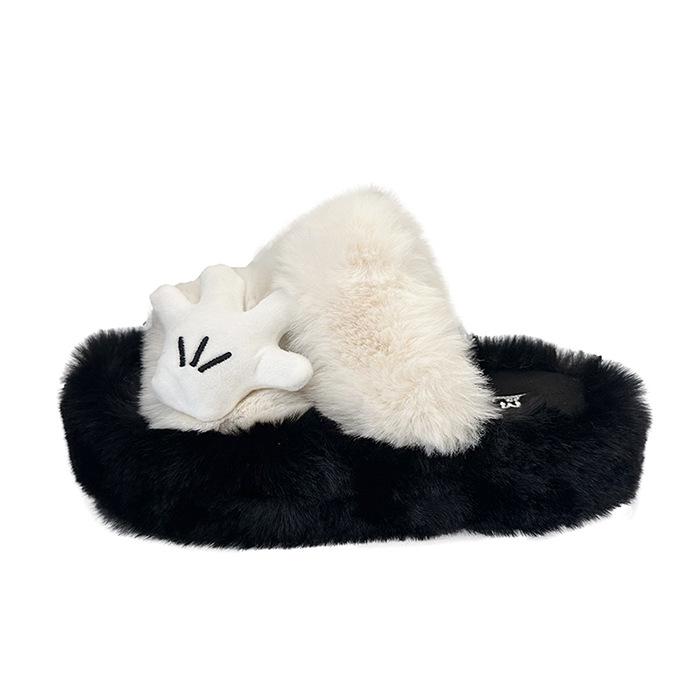 

Толстая подошва пушистые однословные тапочки женские осенне-зимняя мода уличная одежда милый мультяшный дом для помещений нескользящие универсальные плюшевые моп 40 белый