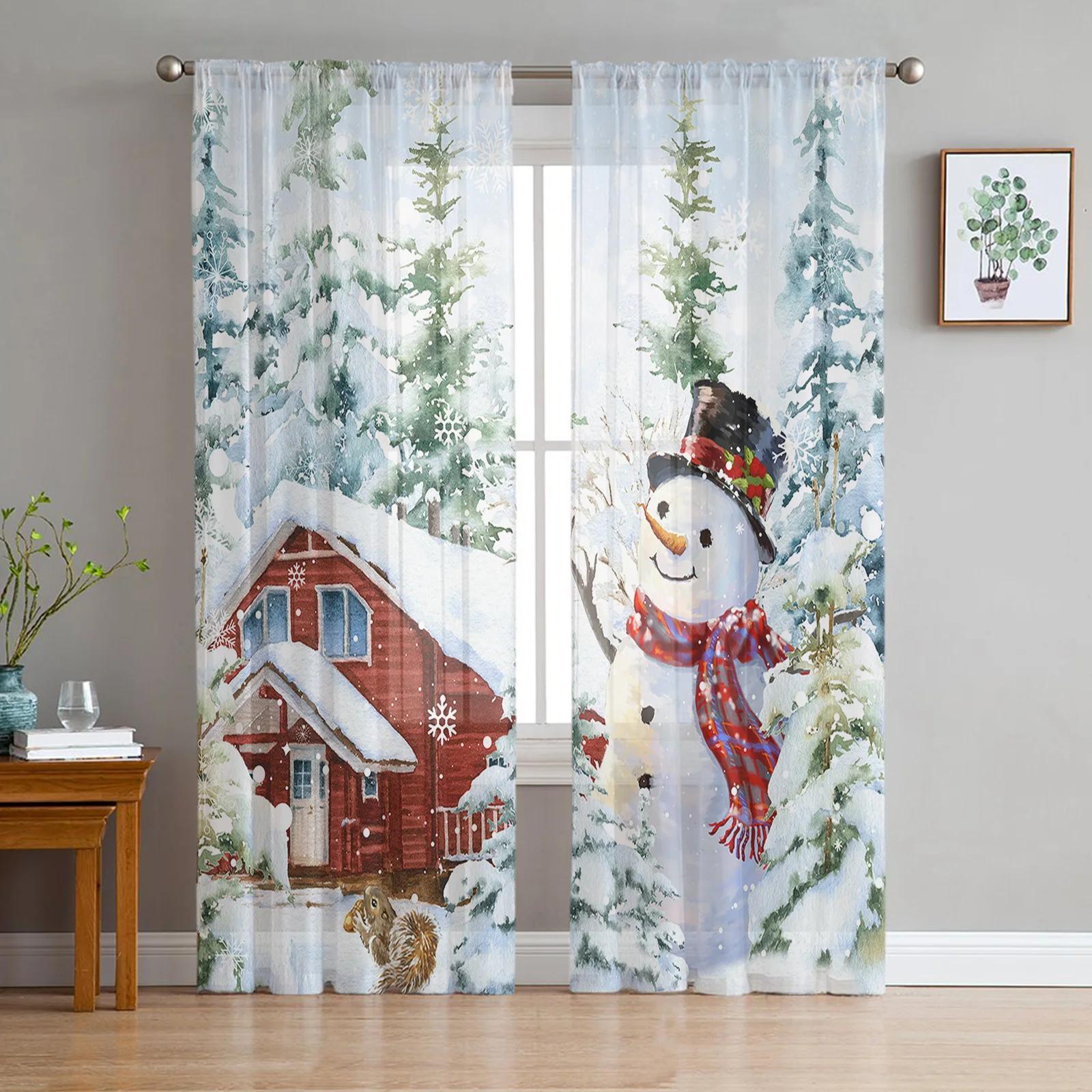 

Cold Winter Winter Mountain Morning Scenery House Fine Netting Curtains Living Room Bed Chamber Cooking Area Decoration Chiffon Sheer Sheer Fabric W135 x H115cm x1&Rod Pocket