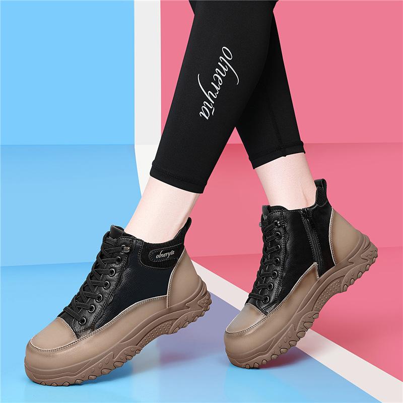 Daddy Shoes Women's Winter Women's Shoes Fleece Warm Large Cotton Shoes High Top Sneakers Versatile Casual Boots Flat Bottom