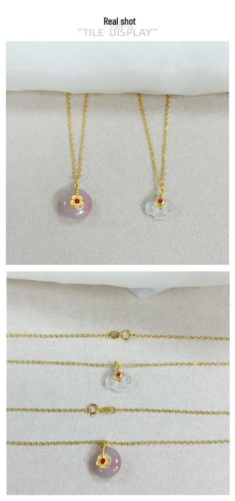 S925 Sterling Silver Chalcedony Cloud Pendant Necklace - Chinese Style Light Luxury Clavicle Chain X141.