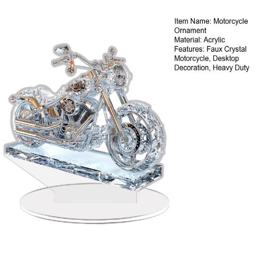 Faux Crystal Acrylic Motorcycle Ornament 2D Flat Clear Motorbike Table Sign with Base Home Office Desktop Bookshelf Decoration