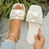 Fashion Women's flat shoes summer new square head open toe beaded butterfly knot soft sole anti-slip wear-resistant slippers