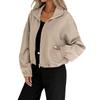 Women's Stand Collar Long Sleeve Loose Fit Casual Solid Zip Up Bomber Jacket
