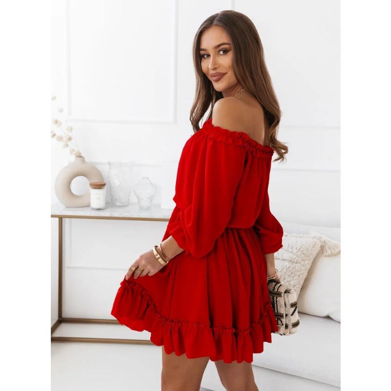 JKASHDK Women's Fashion Spring Fall Solid Color Print Long Sleeve One Shoulder High Waist Casual Dresses