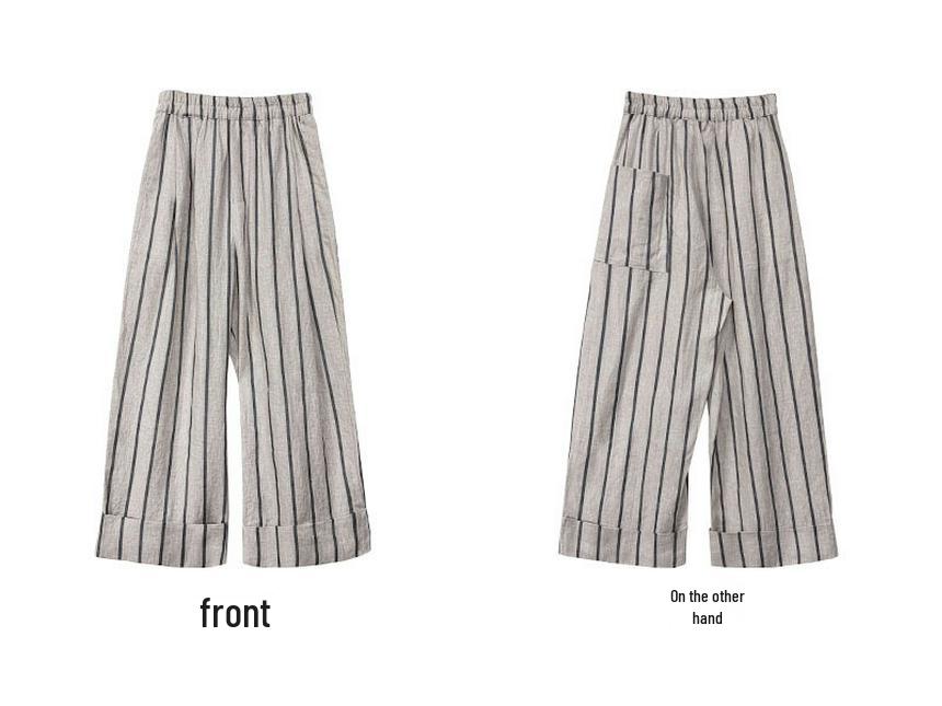 Lu Xi Japanese Retro Linen Striped Wide-Leg Pants - Spring 2026