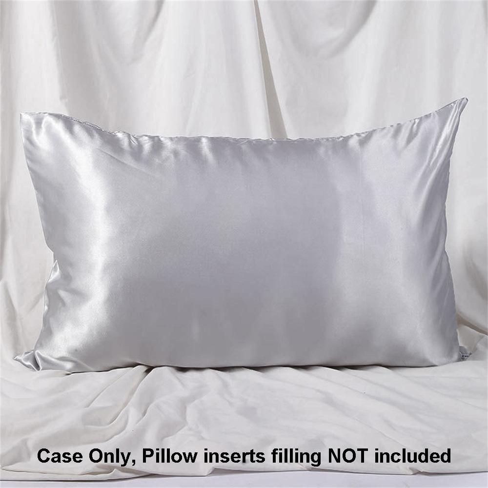 1pc Simulated Silk Smooth Plain Pillowcase Soft Double-sided White Black Grey Khaki Blue Pink Pillow Case Skin Friendly Bedding