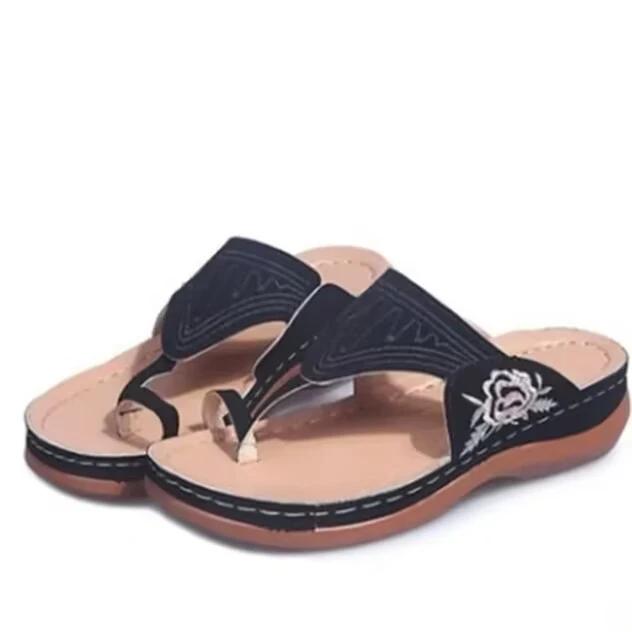 2026 Summer New Hot Women's Low Heeled Embroider Sandals Wedge Woman Shoes Cushion Comfort Flip Flops for Work Party Slippers
