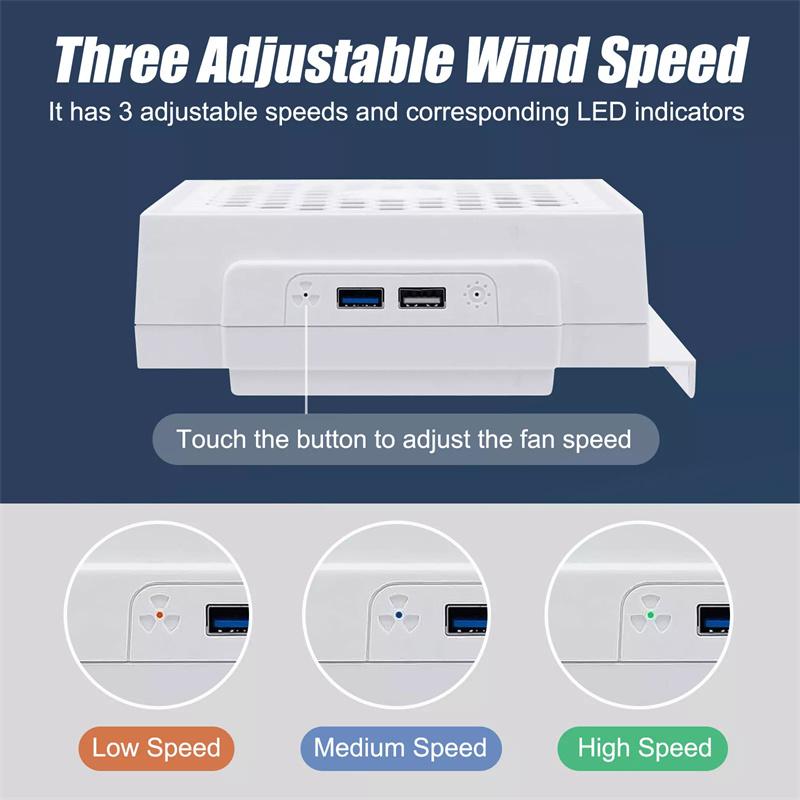 LED Cooling Fan Atmosphere Light 3 Gears Adjustable 5V 2.4A Console Fan 7 Lighting Modes Gaming Accessories