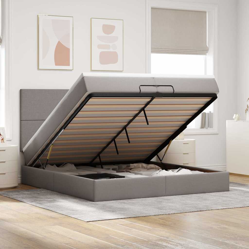 Ottoman Bed with Mattresses Taupe 200x200 Cm Fabric