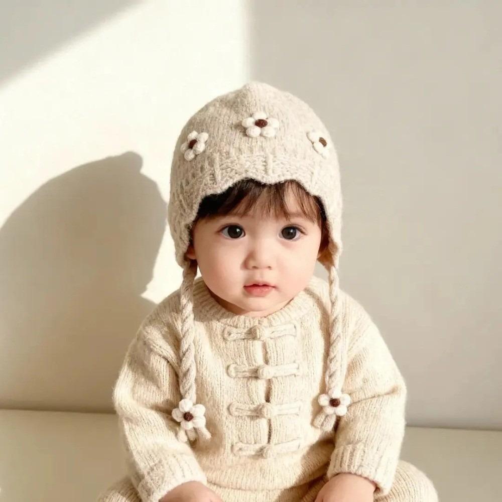 Solid Color Kids Beanie Hat Lacing Ear Protection Hat Fashion Toddler Pullover Hat Boys