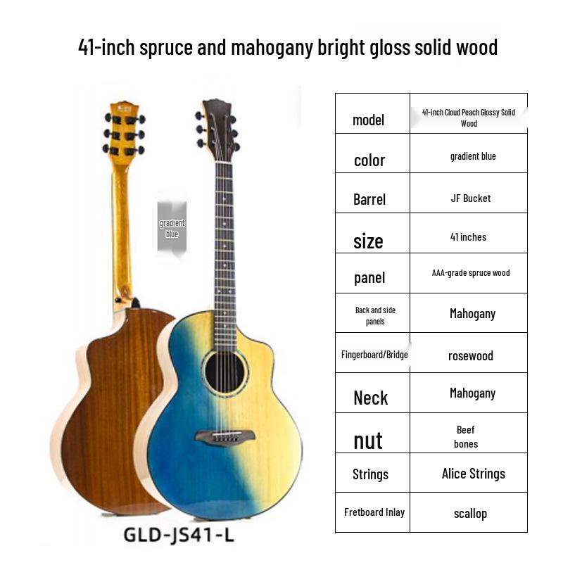 41-inch Spruce Top Acoustic Guitar - Bright Finish, Beginner Friendly, Wooden Design