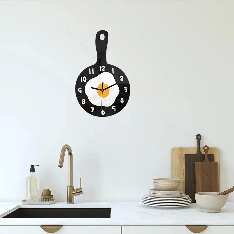 Fried Egg Wall Clock - Fun Kitchen Decor with Iron Pot Design, Breakfast-Themed Hanging Clock for Living Room & Cooking Space