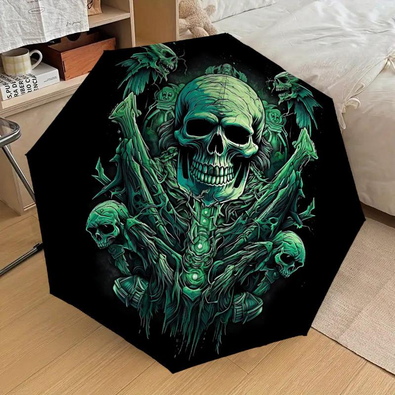 1pc Gothic Skull Automatic Folding Umbrella, Heavy-Duty 8-Rib Construction, Perfect for Everyday Yy251114122