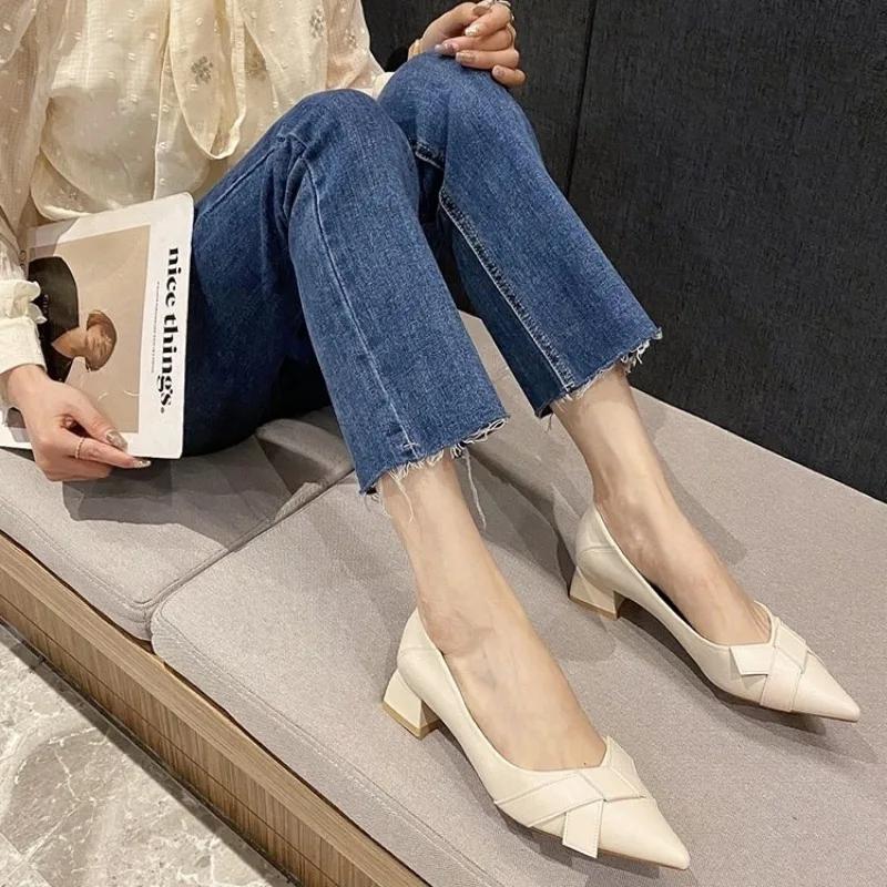 Woman Pumps Square Heels With Bow Medium Shoes For Women Summer Korean Style On Promotion Offer Hot Trendy And Low Price