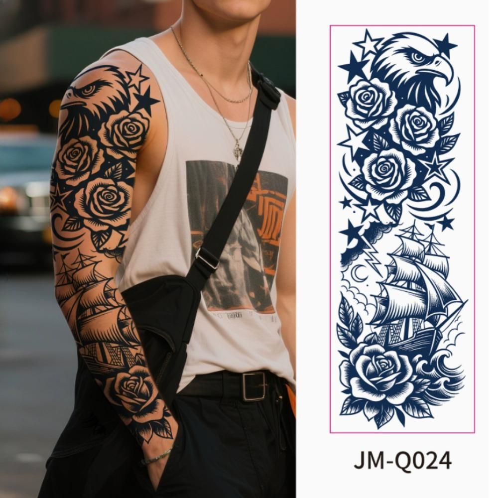 Ganzarm Kräutersaft Tattoo Aufkleber Wasserdicht Nicht Reflektierend Halbpermanent Dunkle Blume Arm Tattoo Aufkleber