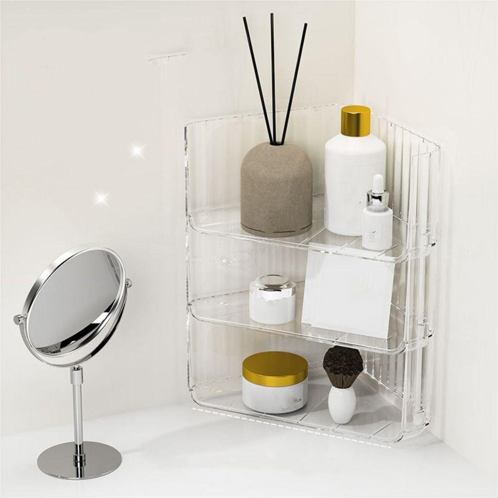 3PCS Plastic Triangle Storage Rack Transparent Large Capacity Cosmetic Storage Box Stackable Desktop Bookshelf for Home